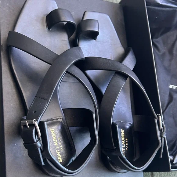 Saint Laurent Black Leather Sandals - Picture 2 of 2